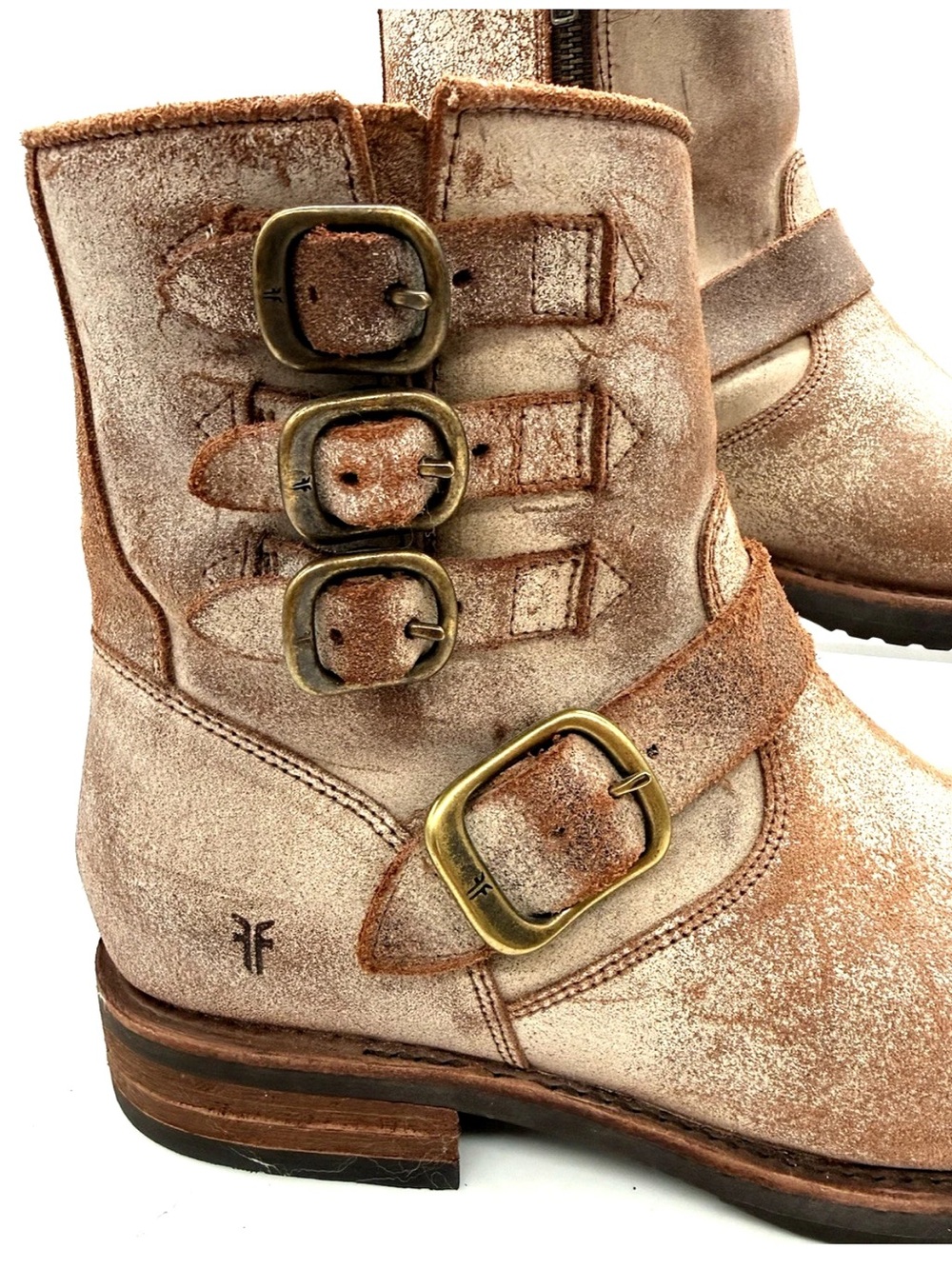 FRYE AND CO. Tan Suede Multi-Buckle Ankle Boots